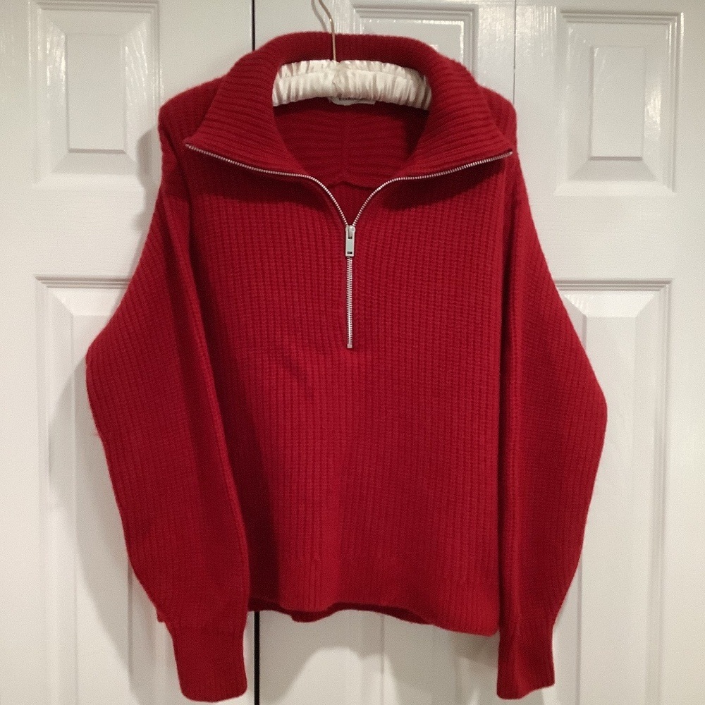 Everlane red merino half-zip sweater, size S